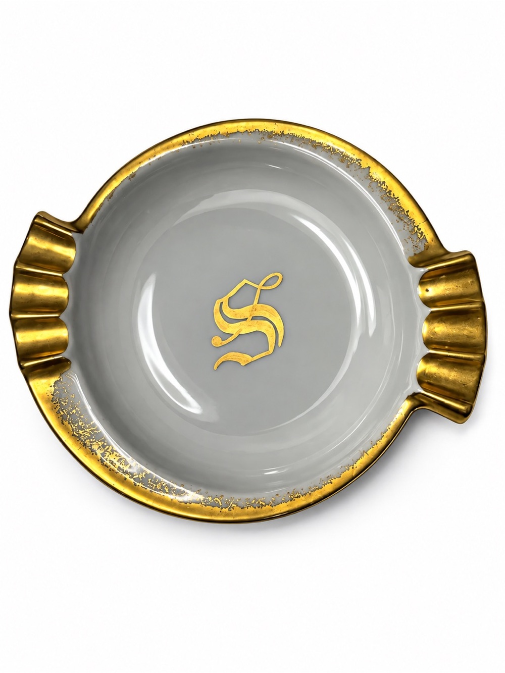 Vintage 1965 Hand Painted Signed Porcelain Cigar Ashtray Gold Monogram “S”